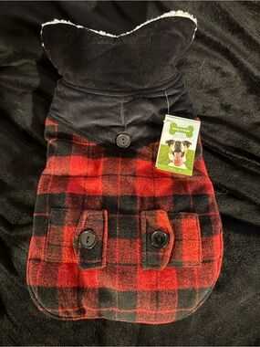 Wag-A-Tude Red & Black Plaid Dog Coat with Hood For Smaller Dog